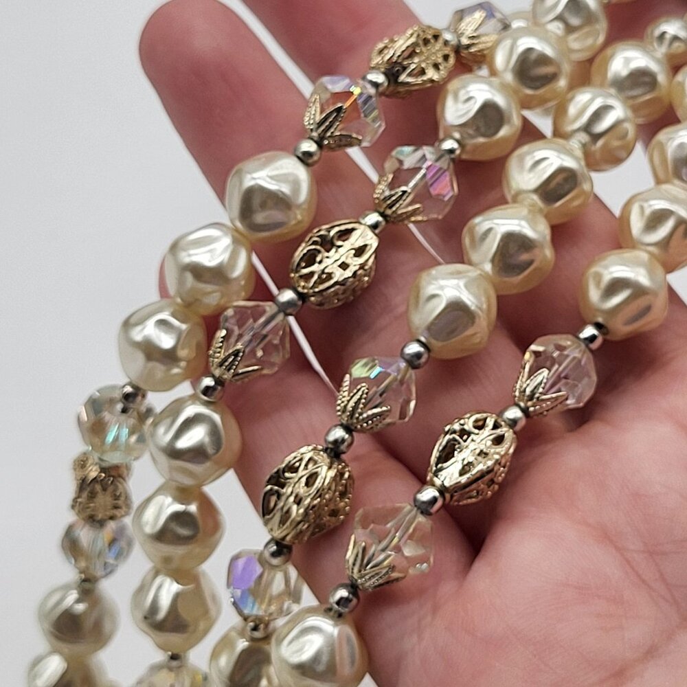VTG Double Strand Faux Pearl and Faceted Bead Necklace JAPAN - Picture 14 of 15